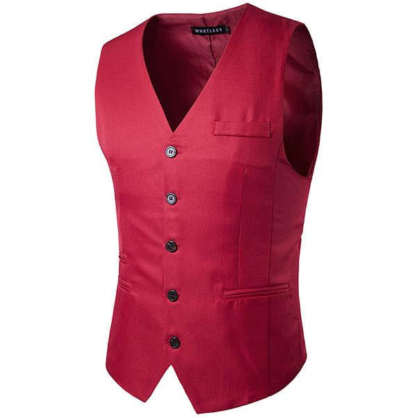 Mens Slim Fit Solid Color Single-breasted Buttons Waistcoat Fashion Business Casual Vest