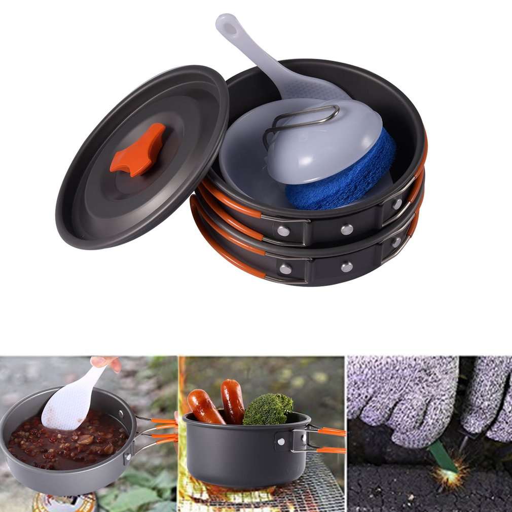 IPRee 1-2 People Outdoor Camping Hiking Cookware Set Backpacking Cooking Bowl Pot Pan Picnic Tools