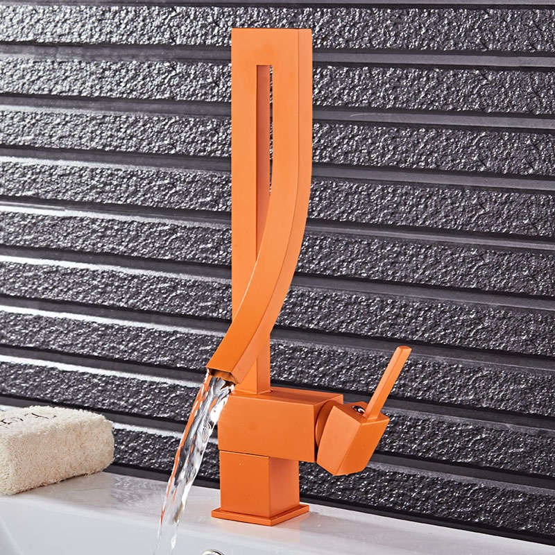 KCASA Creative Orange White Color Single Handle Waterfall Brass Basin Faucet Tap Hot and Cold Bathro