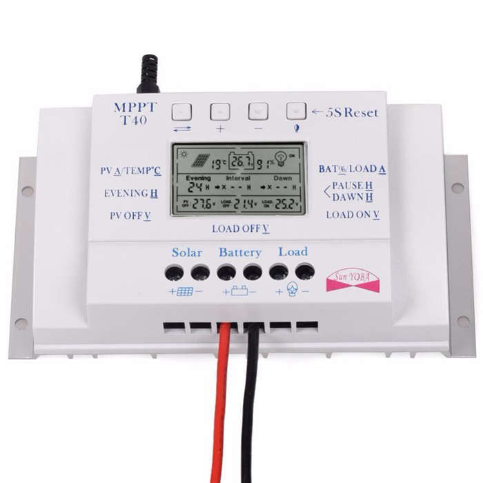 T40 40A MPPT Solar Charge Controller Regulator 12V 24V Auto LCD Display Controller with Load Dual Ti