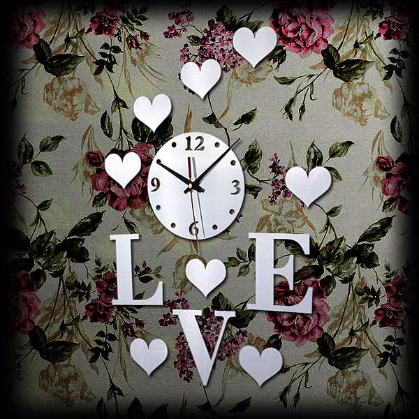 DIY 3D Home Modern Love Wall Clock Decor Mirror Living Room