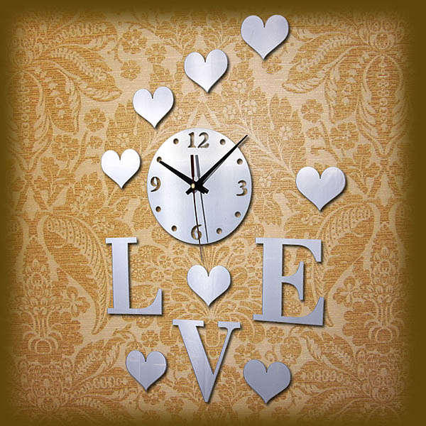 DIY 3D Home Modern Love Wall Clock Decor Mirror Living Room