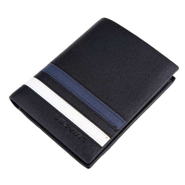 Mens Casual Cowhide Color Stripe Design Soft Black Wallets