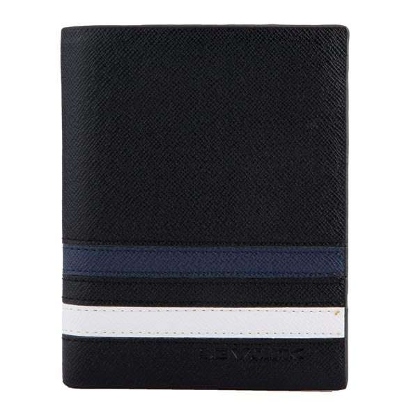 Mens Casual Cowhide Color Stripe Design Soft Black Wallets