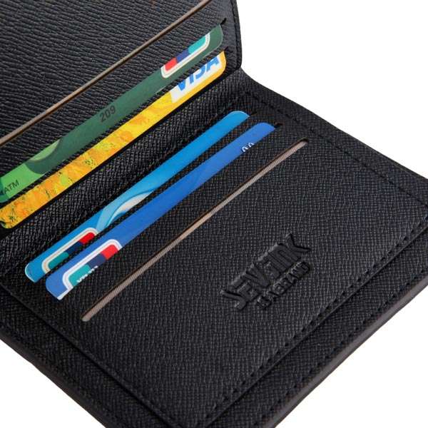 Mens Casual Cowhide Color Stripe Design Soft Black Wallets