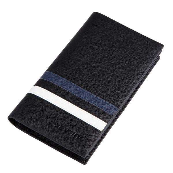 Mens Casual Cowhide Color Stripe Design Soft Black Wallets
