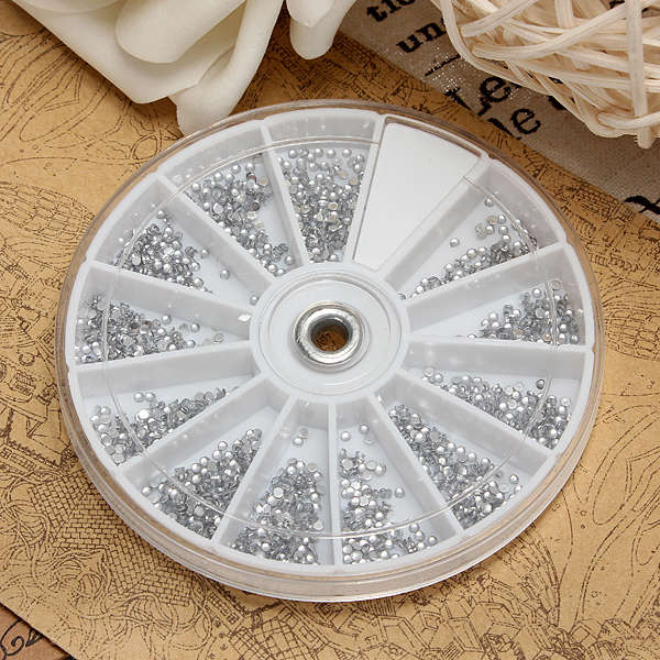 2400Pcs Clear Silver Gems Nail Art Round Rhinestones Glitter Wheel