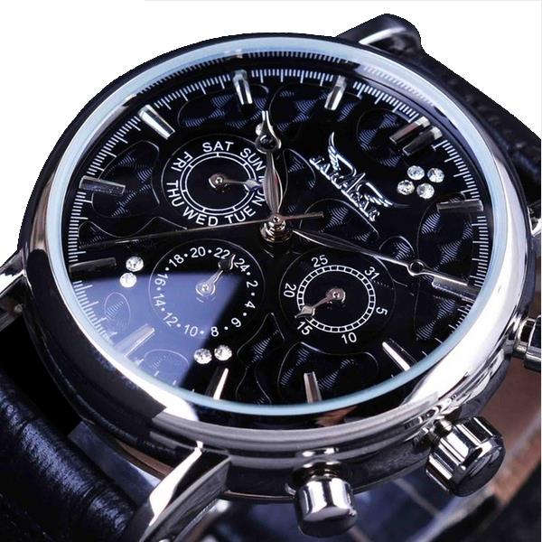 JARAGAR F120545 Fashion Automatic Mechanical Watch Multifunction Leather Strap Men Wrist Watch