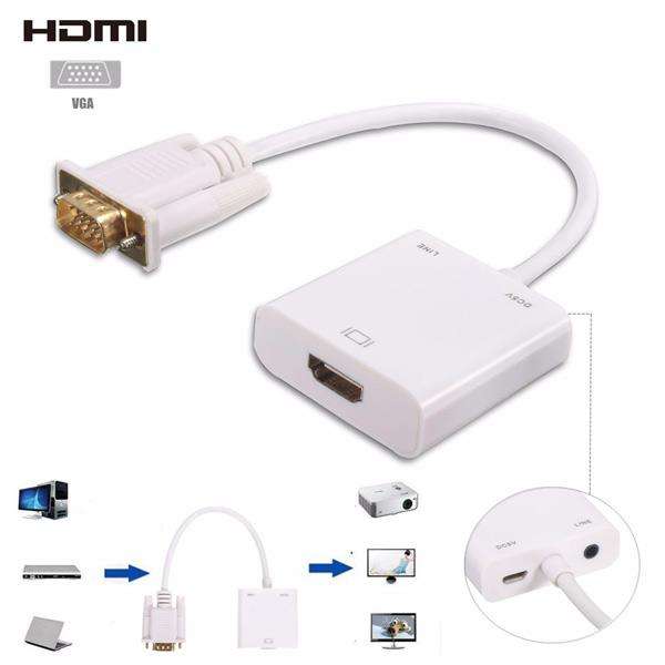 1080P VGA Male to HDMI Female Video Adapter With 3.5mm Audio USB Cable