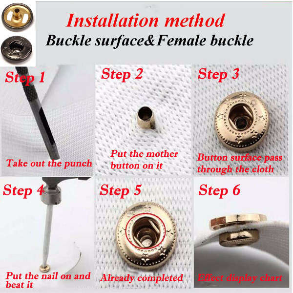 15Set 15mm Black Press Studs Snap Popper Fastener Sewing Leather Buttons DIY Craft Kit