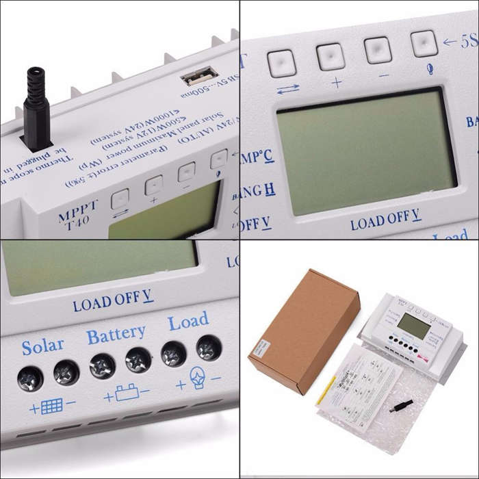 T40 40A MPPT Solar Charge Controller Regulator 12V 24V Auto LCD Display Controller with Load Dual Ti
