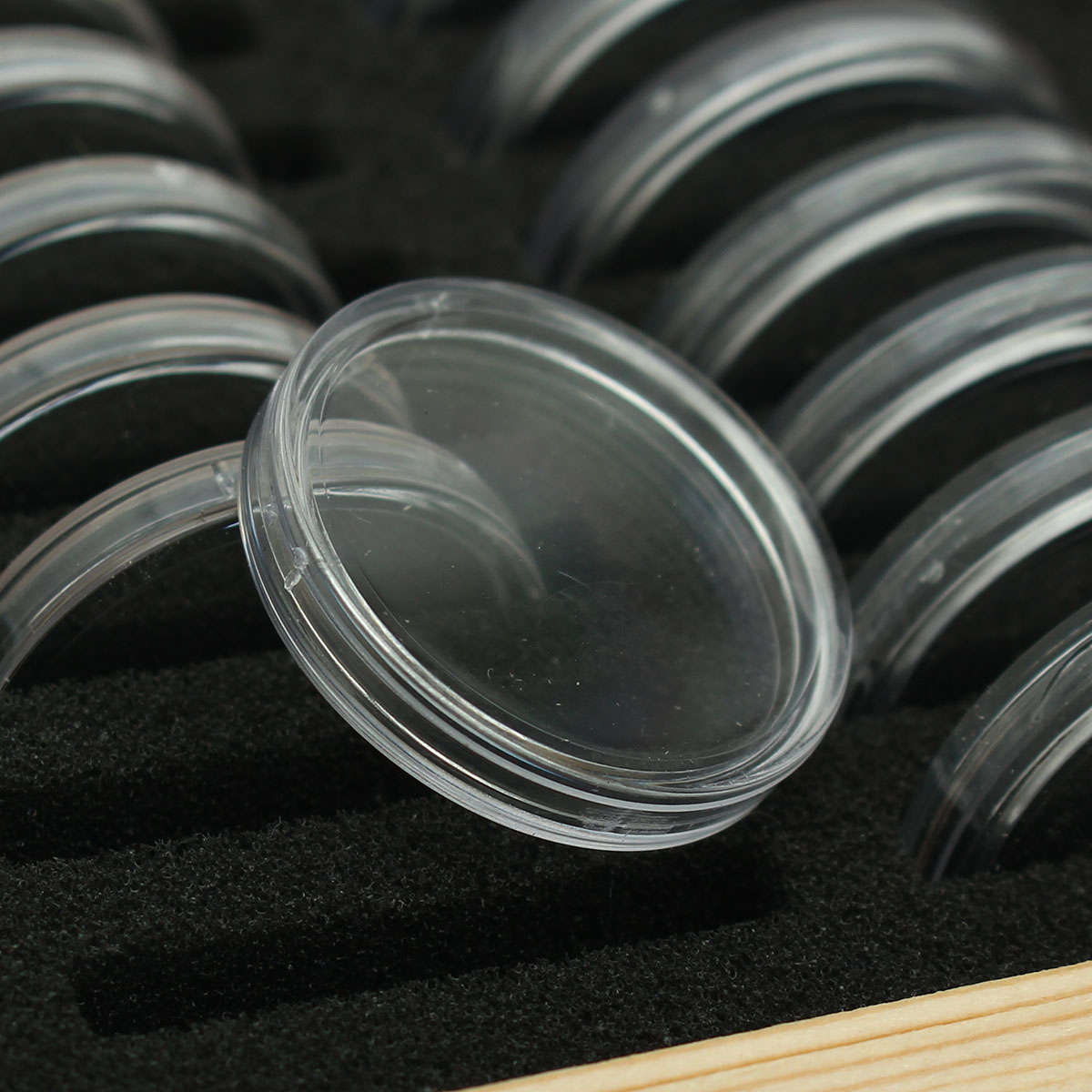 Wood Coins Display Storage Box for Slab Certified Coin With 50Pcs Capsules