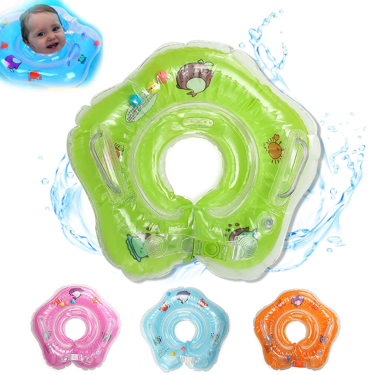 IPRee Baby Infant Swimming Pool Bath Neck Floating Inflatable Ring Built-in Belt