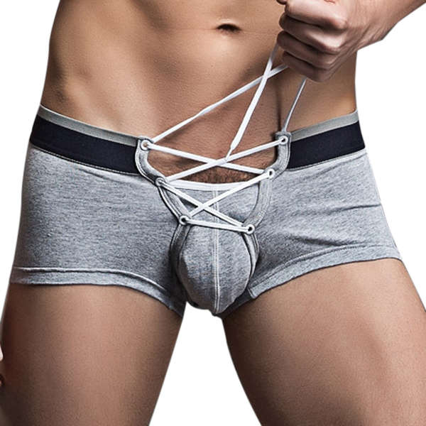 SUPERBODY Sexy Laced Up Underwear Cotton Breathable Low Waist Stitching Color U Convex Men Boxers