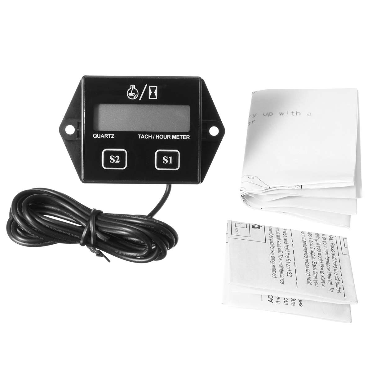 Motorcycle ATV LCD Digital Tach Tachometer Hour Meter Gas Engine Spark Induction