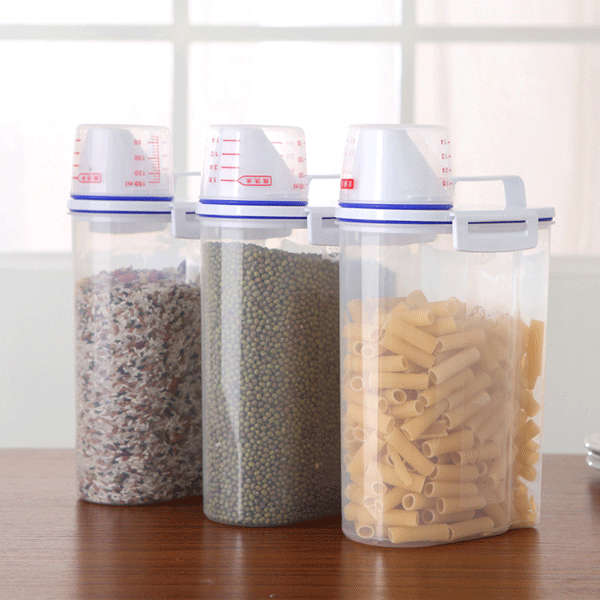 Kitchen Food Cereal Grain Bean Rice Hand With Measuring Cup Plastic Plastic Storage Container
