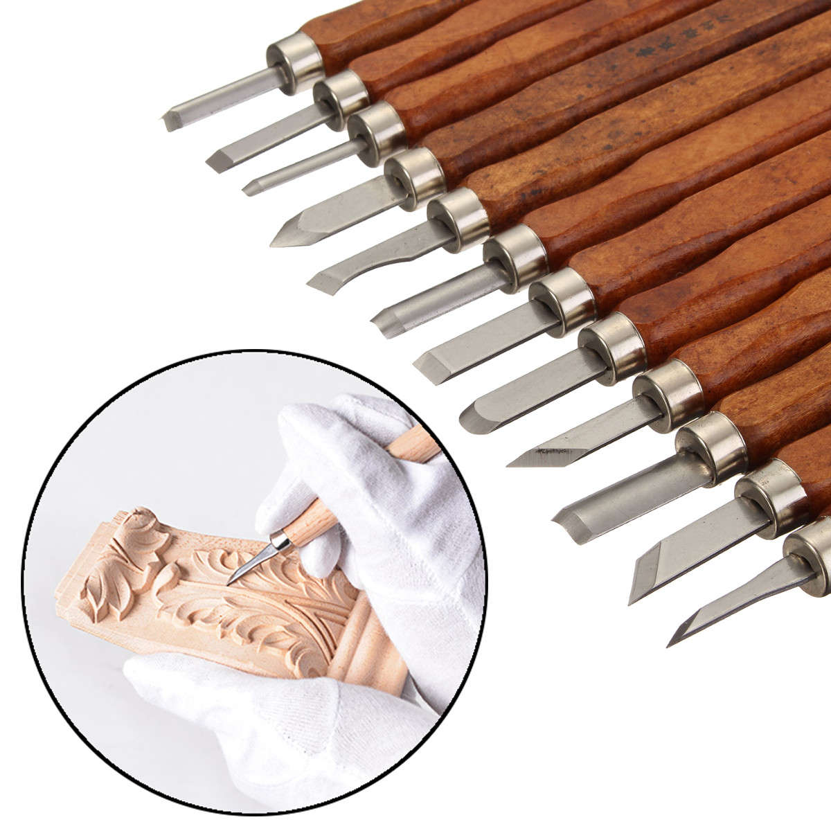 12Pcs Wood Carving Chisel Tool Set Woodworking Professional Gouges