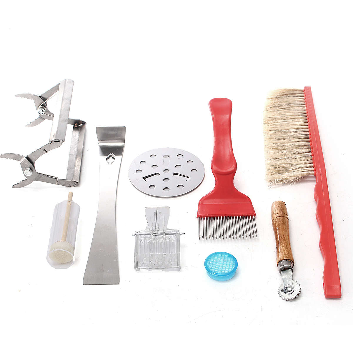 8Pcs BEE Equipment Brush Uncapping Fork Queen Catcher Hive Tool Beekeeping Set