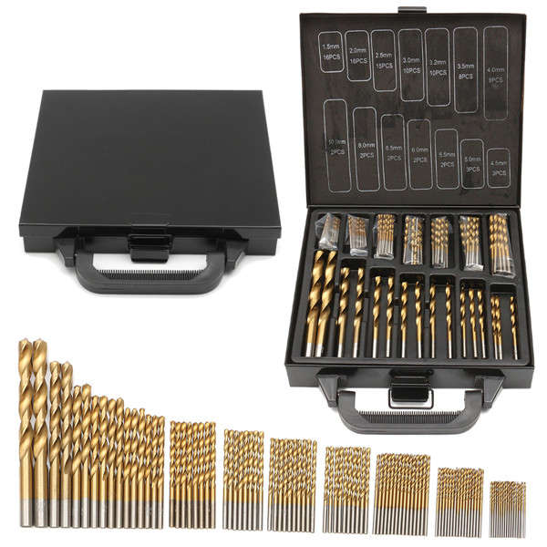 99Pcs 1.5-10mm Titanium Coated HSS Twist Drill Bits Set