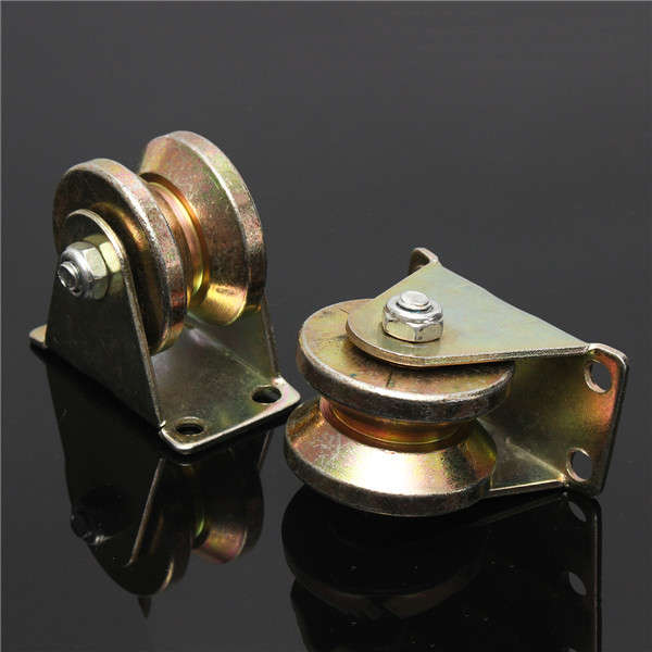 2pcs 660lb 2 Inch V Type Wheel Sliding Gate Roller Steel Wheel Track Rail with Bracket Casters