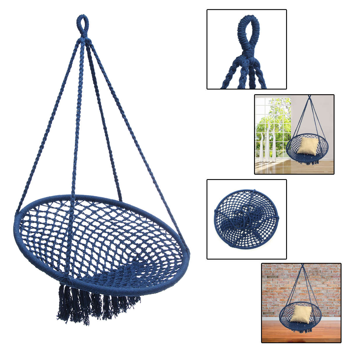+ Outdoor Mesh Hanging Chair Cotton Swing Hammock Camping Garden Yard