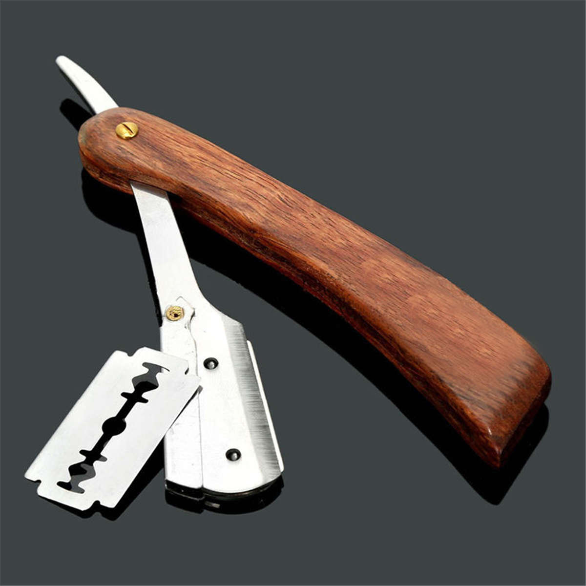 Rosewood Handle Straight Edge Barber Razor Folding Shaving Knife with 10 Blades