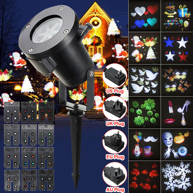 12Pattern Waterproof LED Moving Laser Projector Stage Light Christmas Halloween Lamp