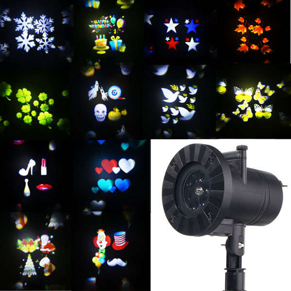 12 Patterns 4 LED Projector Light Stage Light  Motion Rotating Spot Light Christmas Halloween
