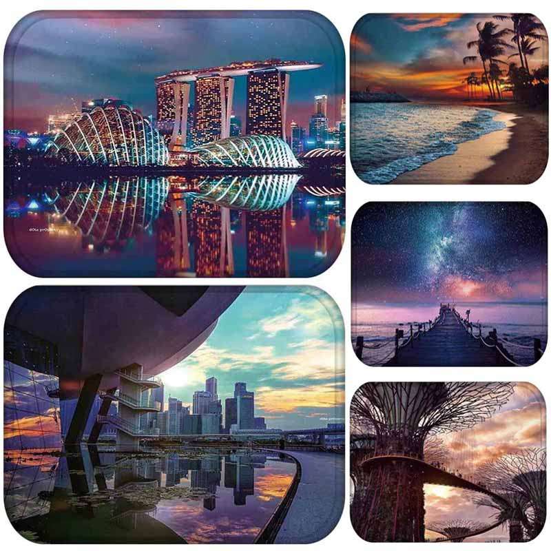 Honana BX-31 40x60cm 3D Painting City Pattern Coral Fleece Mat Absorbent Bathroom Anti Slip Carpet