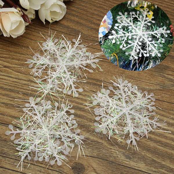 60pcs White Snowflake Christmas Tree Hanging Ornaments Holiday Decorations