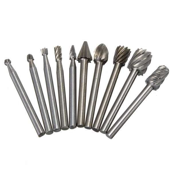 Drillpro RB2 10pcs HSS Router Bits Burr For Dremel and Rotary Engraving Woodworking Tool