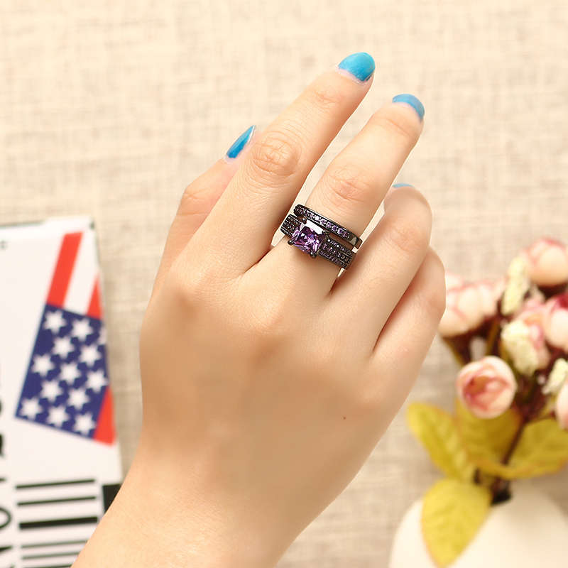 INALIS 2 Pcs Gun Black Plated Retro Zircon Full Rhinestone Ring Crystal Diamond Rings