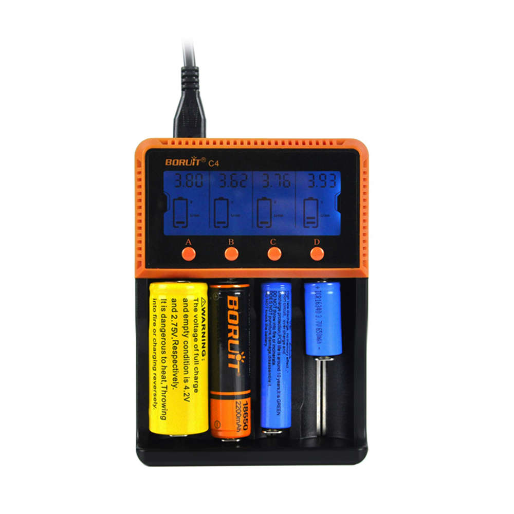 BORUiT C4 4 Slot Universal 18650 LCD Display AA AAA Li ion Rechargeable Battery Digital  Charger