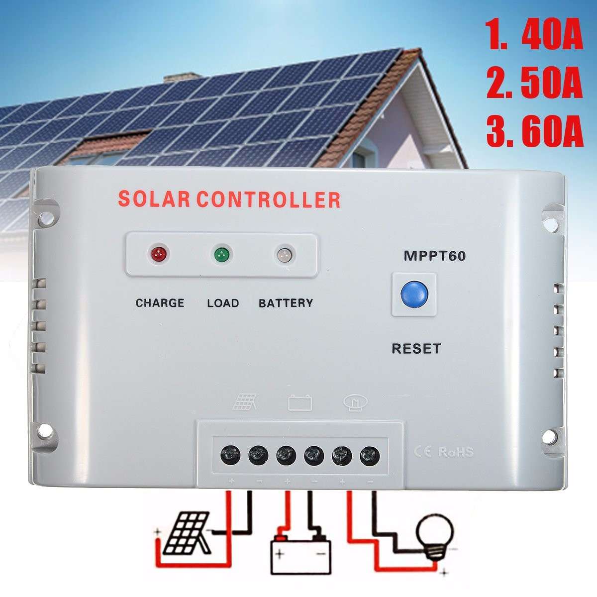 WS-MPPT60 40/50/60A 12V/24V MPPT Solar Panel Regulator Charge Controller with LED Indicator
