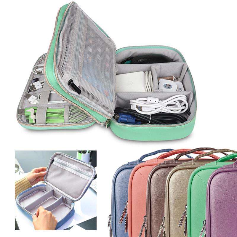 BUBM DPS-P Double Layers Adjustable Waterproof Accessory Earphone Cable Organizer Tablet Storage Bag
