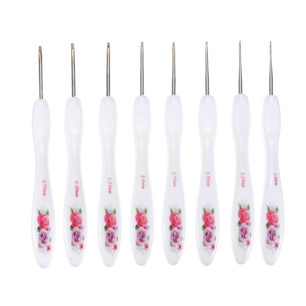 8pcs 1mm-2.75mm Soft Handle Crochet Hooks Aluminium Flowers Crochet Hooks Knitting Needles Set