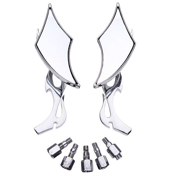 Universal Motorcycle 10mm 8mm Chrome Blade Flame Mirrors