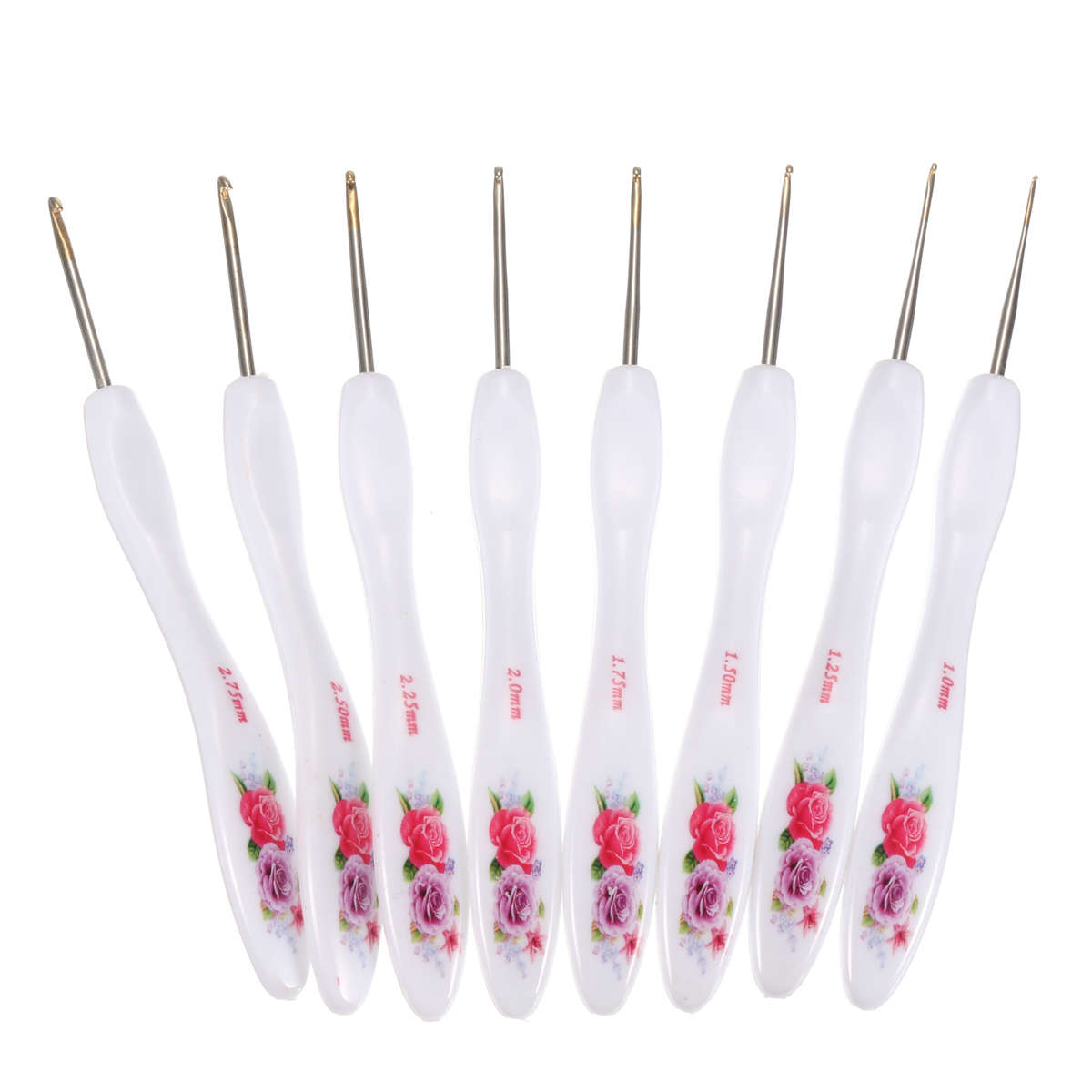 8pcs 1mm-2.75mm Soft Handle Crochet Hooks Aluminium Flowers Crochet Hooks Knitting Needles Set