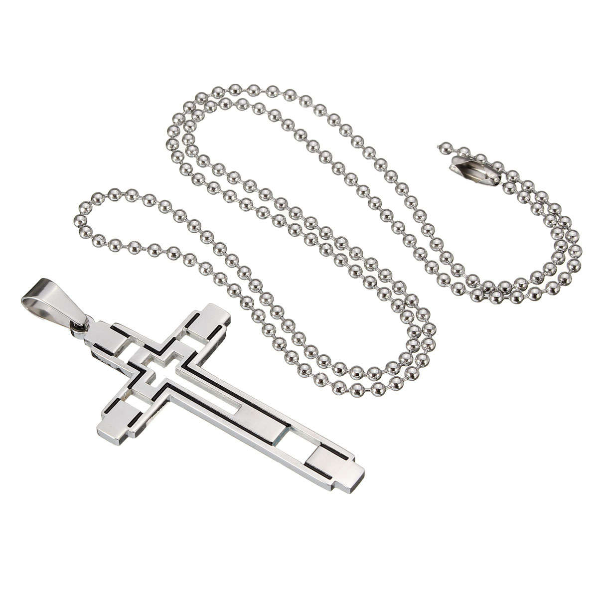 Silver Cross Pendant Chain Unisex Charm Stainless Steel Necklace