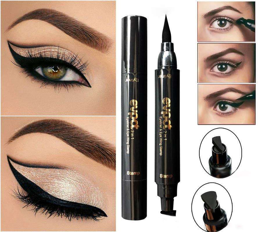 2 in 1 Black Liquid Eyeliner Wing Seal Stamp Pencil Quick Dry Waterproof Makeup