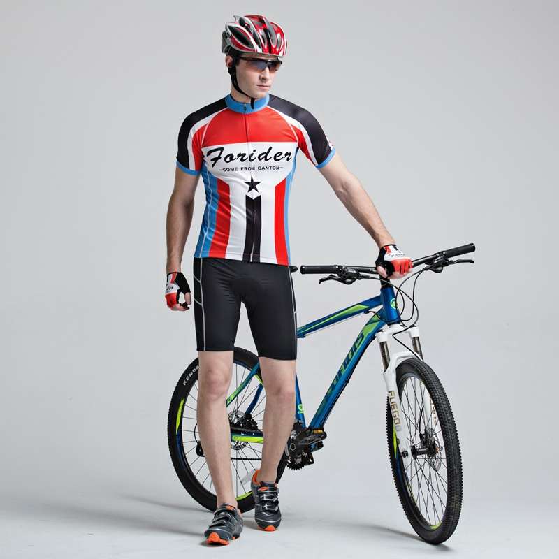 Forider Men Summer Sports Cycling Shorts Bicycle Jersey Quick Dry Cycling Short Sleeve Set Polyester
