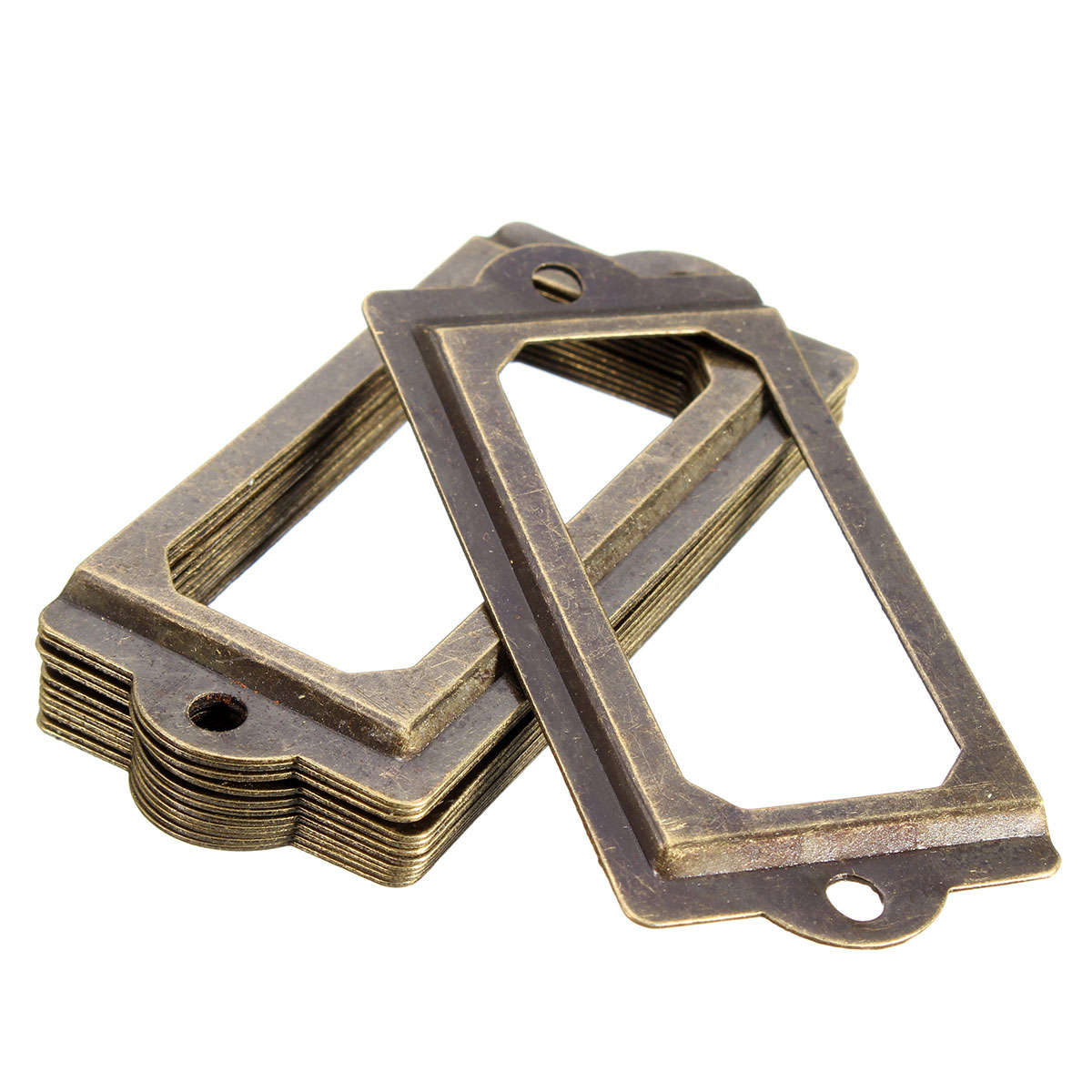 12Pcs Antique Brass Metal Label Pull Frame Handle File Name Card Holder For Furniture Cabinet Drawer