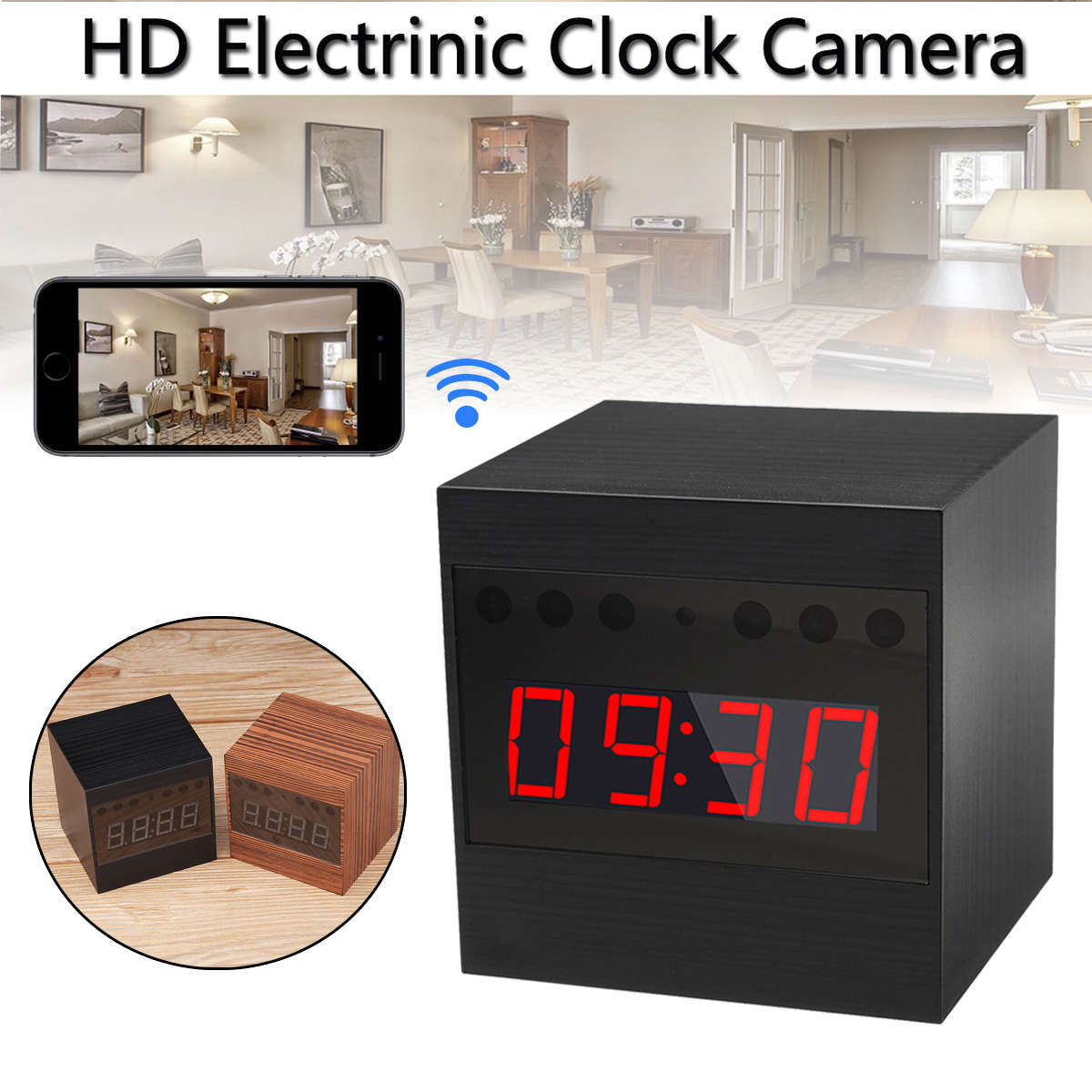 1080P HD Mini WIFI Clock Hidden Camera Wireless IP Night 120° Table Nanny Video Clock