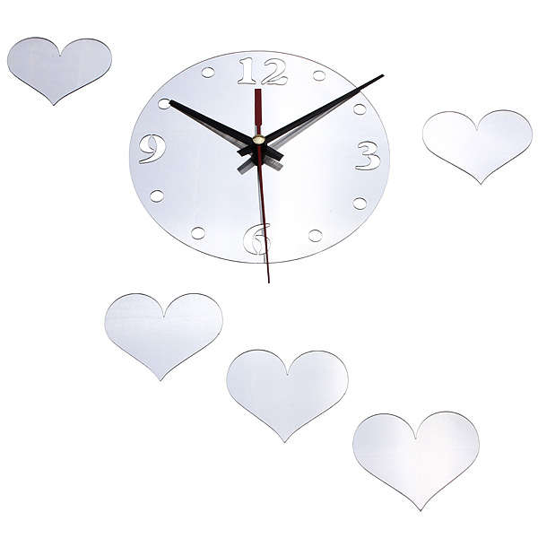 DIY 3D Home Modern Love Wall Clock Decor Mirror Living Room
