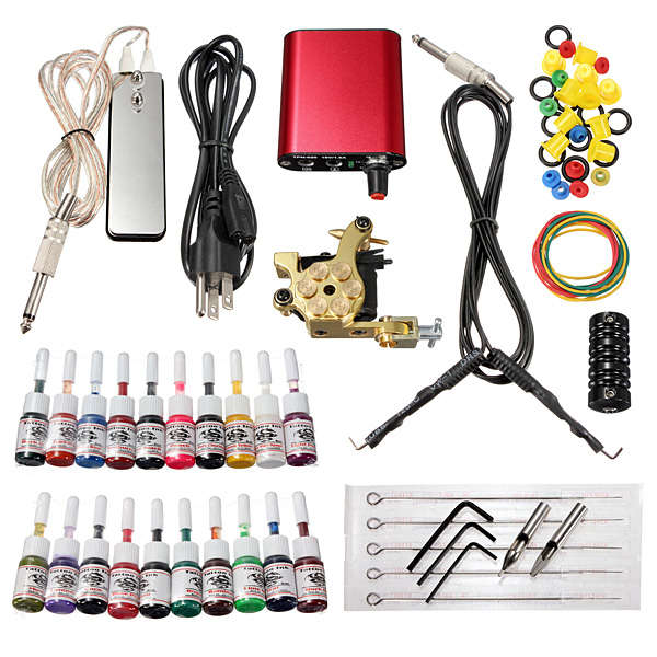 220V Professional Tattoo Machine 20 Colors Ink Power Supply Set Kit