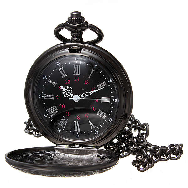 Vintage Hollow Roman Flower Alloy Black Men Women Pocket Watch