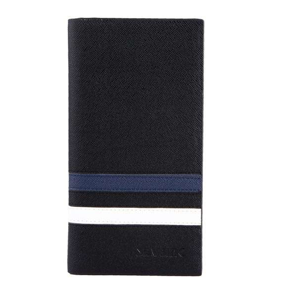 Mens Casual Cowhide Color Stripe Design Soft Black Wallets