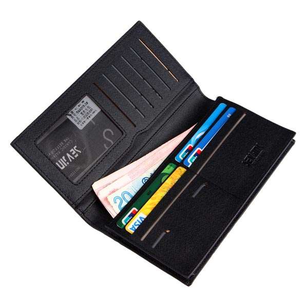 Mens Casual Cowhide Color Stripe Design Soft Black Wallets