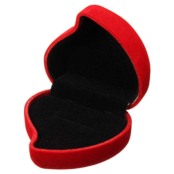 Bride Groom Red Velvet Heart Flower Rose Double Wedding Ring Box