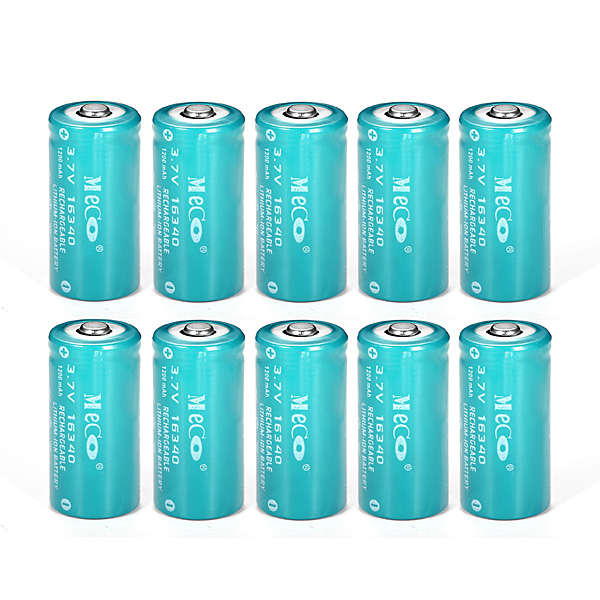 10PCS MECO 3.7v 1200mAh Reachargeable CR123A/16340 Li-ion Battery